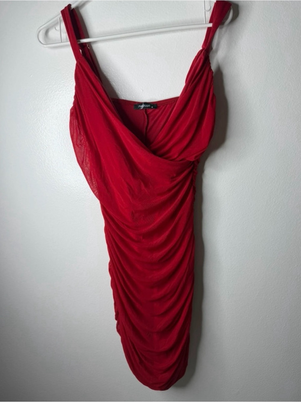 Fashion Nova Red Ruched Midi Dress